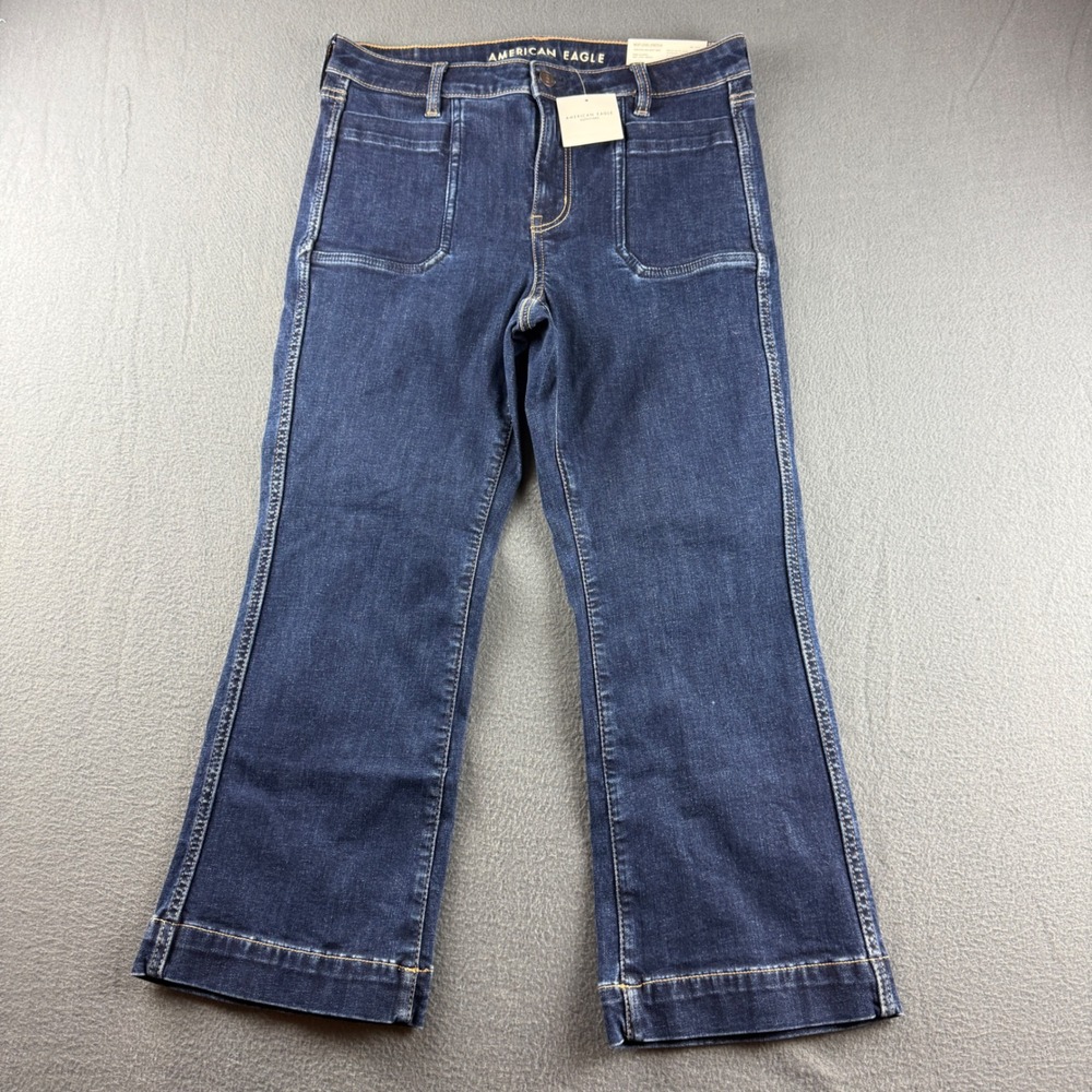 American Eagle Jeans Women's 8S Blue Kick Boot Crop High Rise Level Stretch NEW
